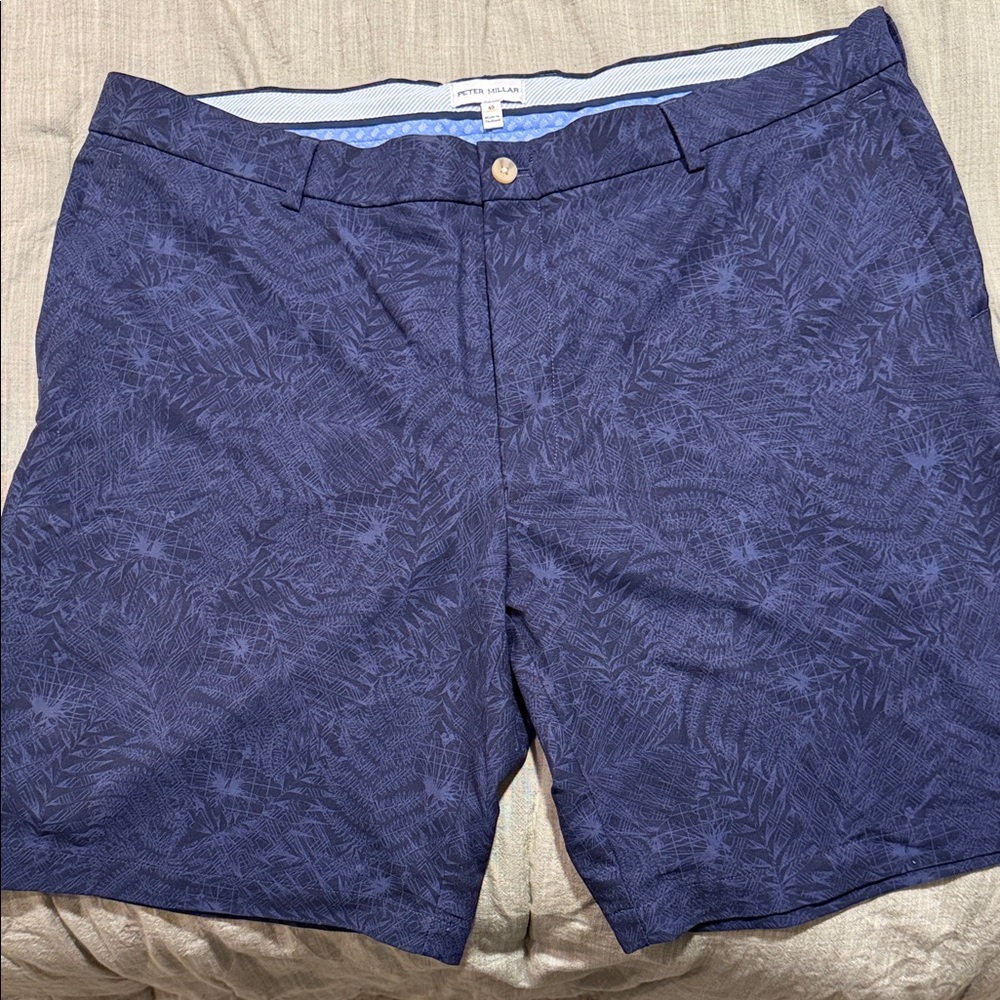 Peter Millar Navy Leaf-Print Performance Shorts